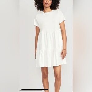 Old Navy Swing Tiered Mini Dress with Pockets, White, Size L, NWT